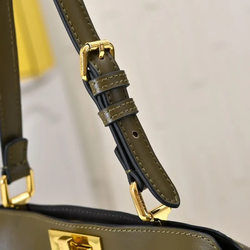 Fendi Olive Green Leather Top Handle Shoulder Bag - Image 5