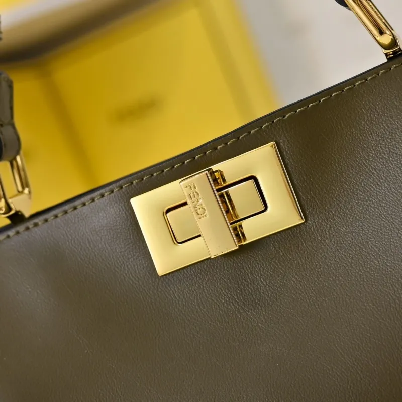 Fendi Olive Green Leather Top Handle Shoulder Bag - Image 6