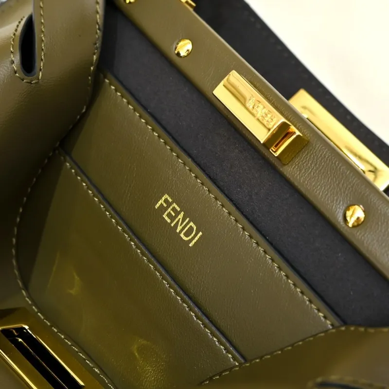 Fendi Olive Green Leather Top Handle Shoulder Bag - Image 8