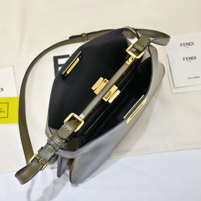 Fendi Olive Green Leather Top Handle Shoulder Bag - Image 9