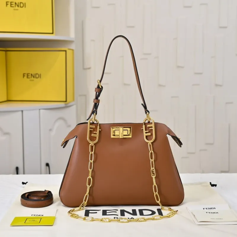 Fendi Brown Leather Top Handle Shoulder Bag