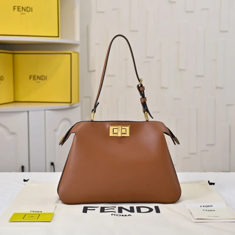 Alternative view of Fendi Brown Leather Top Handle Shoulder Bag