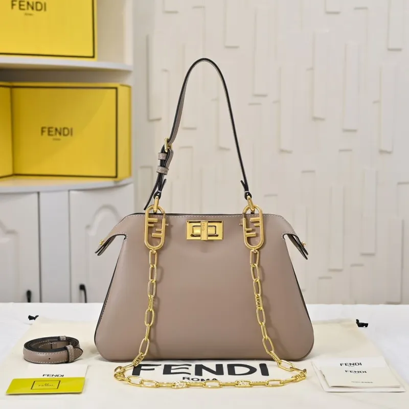 Fendi Taupe Leather Top Handle Bag