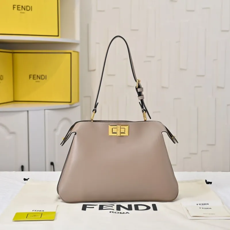 Alternative view of Fendi Taupe Leather Top Handle Bag
