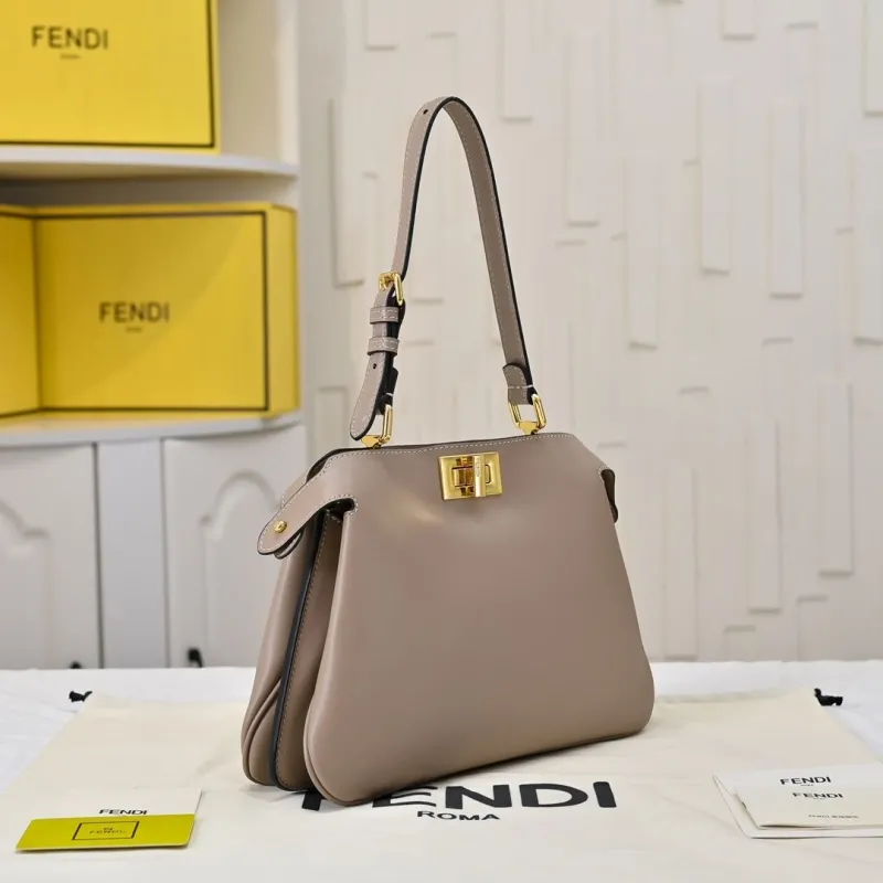 Fendi Taupe Leather Top Handle Bag - Image 3