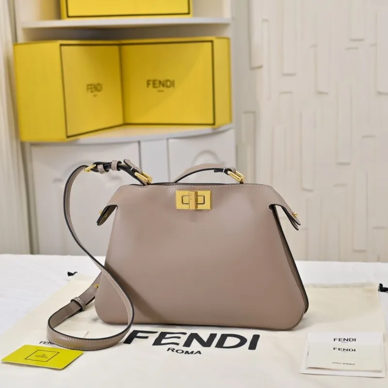 Fendi Taupe Leather Top Handle Bag - Image 4