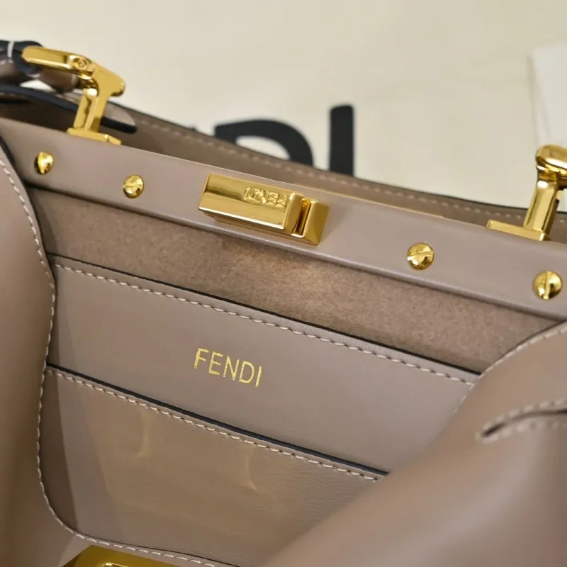 Fendi Taupe Leather Top Handle Bag - Image 8
