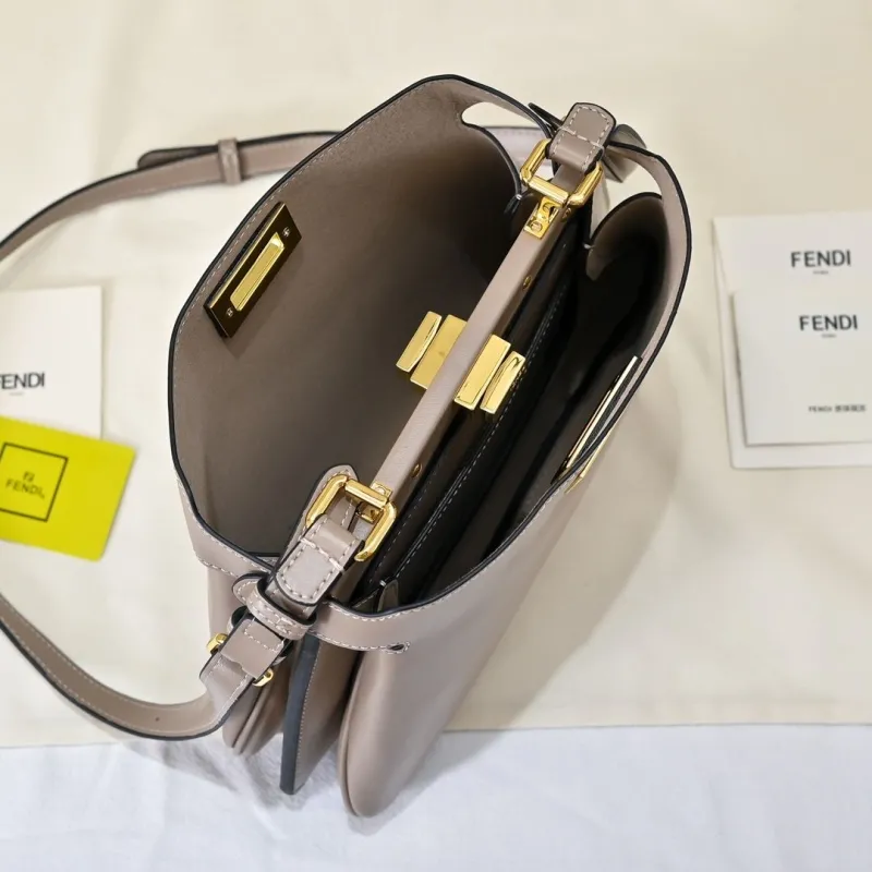 Fendi Taupe Leather Top Handle Bag - Image 9