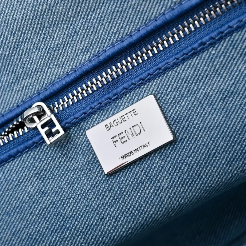 Fendi Denim Fringed Baguette Shoulder Bag - Image 6