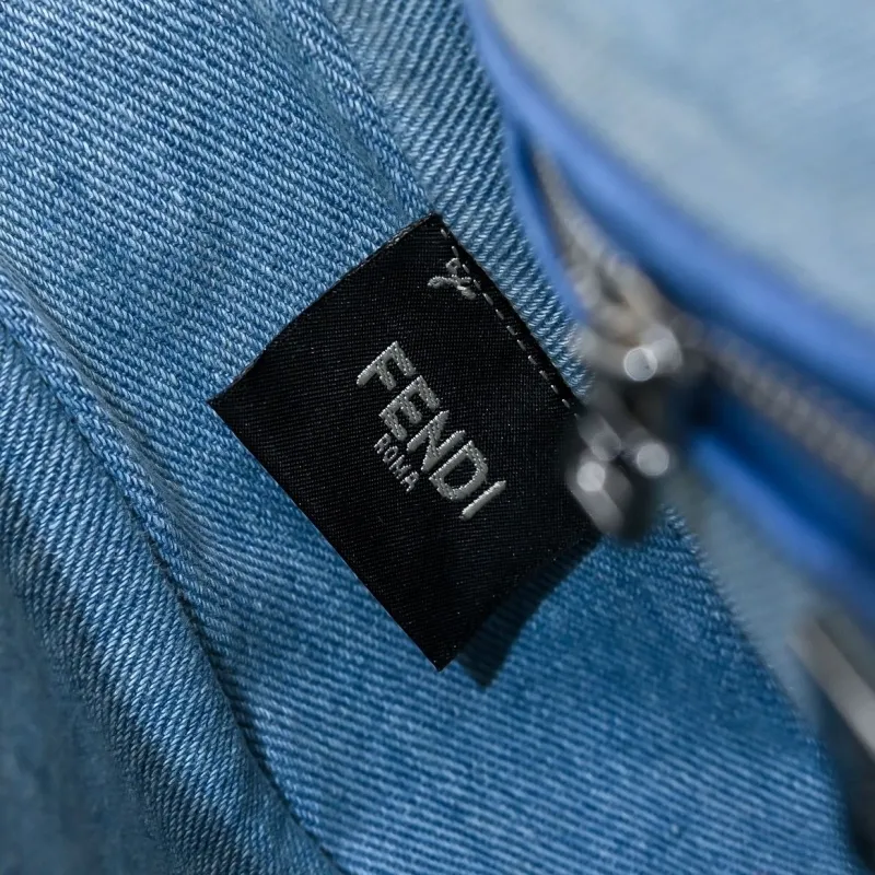 Fendi Denim Fringed Baguette Shoulder Bag - Image 7