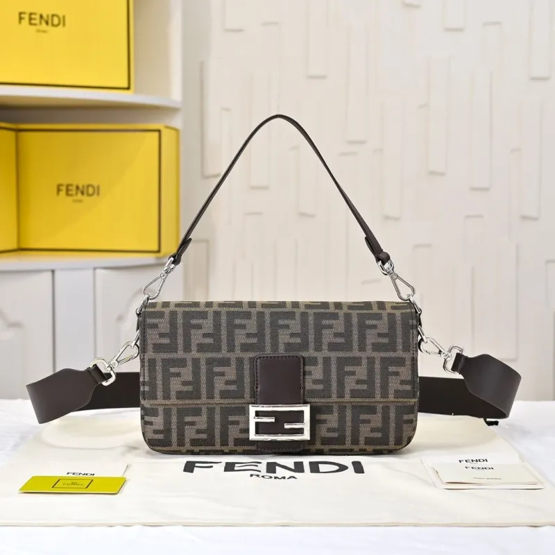 Fendi Brown FF Monogram Baguette Shoulder Bag 182