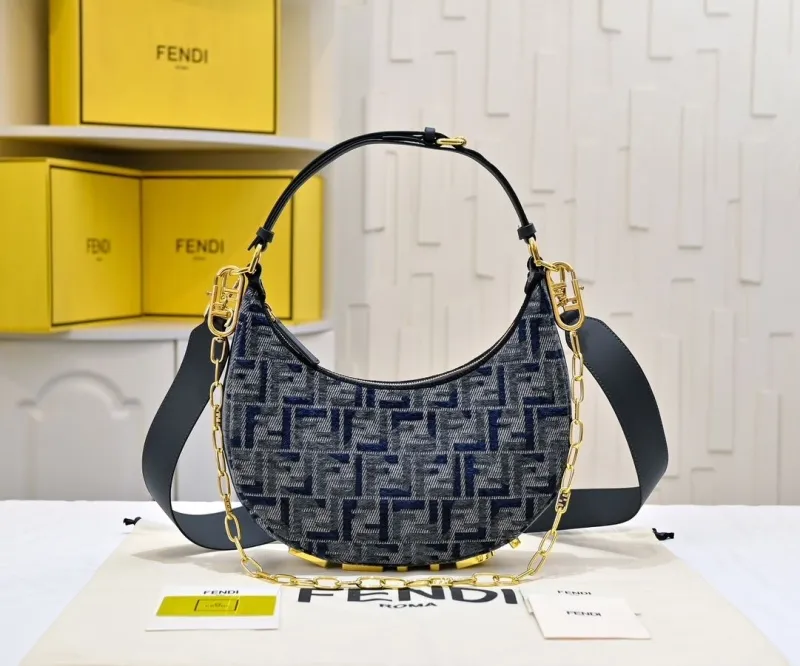 Fendi FF Monogram Hobo Shoulder Bag Blue Denim 186