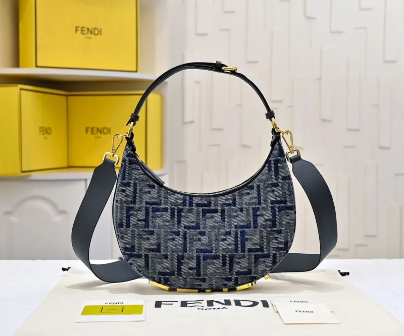 Alternative view of Fendi FF Monogram Hobo Shoulder Bag Blue Denim 186