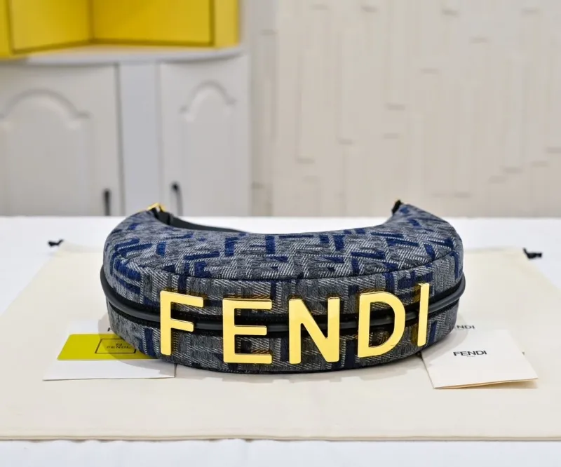 Fendi FF Monogram Hobo Shoulder Bag Blue Denim 186 - Image 3
