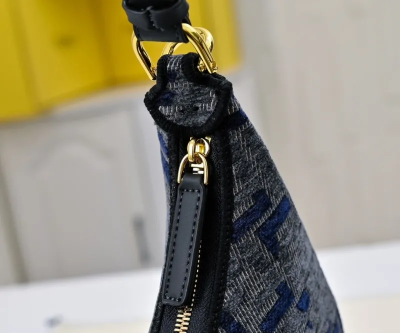 Fendi FF Monogram Hobo Shoulder Bag Blue Denim 186 - Image 4