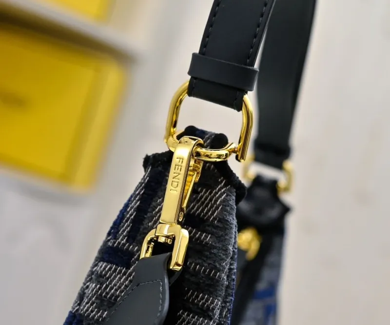 Fendi FF Monogram Hobo Shoulder Bag Blue Denim 186 - Image 5