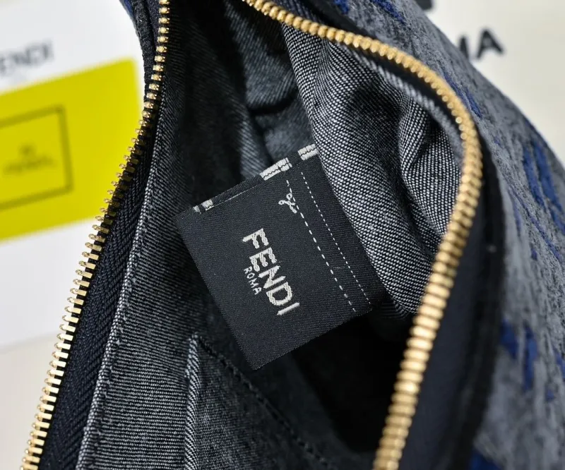 Fendi FF Monogram Hobo Shoulder Bag Blue Denim 186 - Image 7