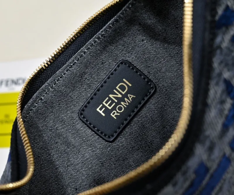 Fendi FF Monogram Hobo Shoulder Bag Blue Denim 186 - Image 8