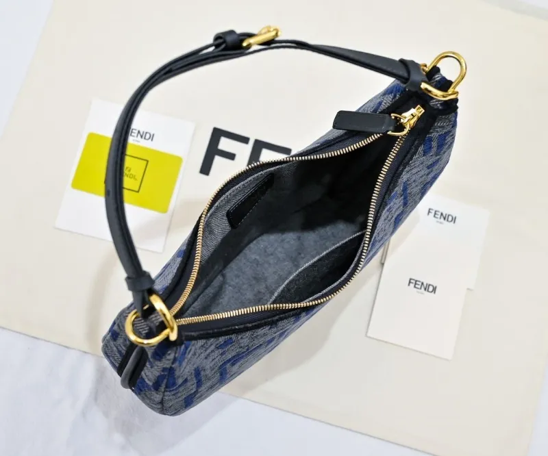 Fendi FF Monogram Hobo Shoulder Bag Blue Denim 186 - Image 9