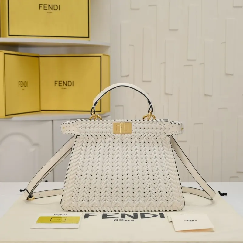 Fendi White Woven Top Handle Bag