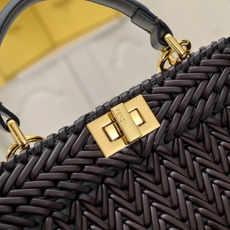 Fendi Brown Woven Leather Top Handle Bag - Image 3