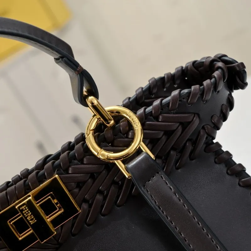 Fendi Brown Woven Leather Top Handle Bag - Image 4