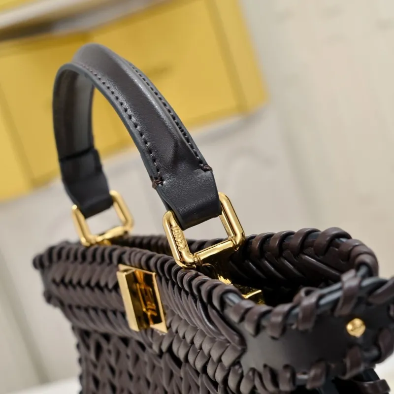 Fendi Brown Woven Leather Top Handle Bag - Image 5