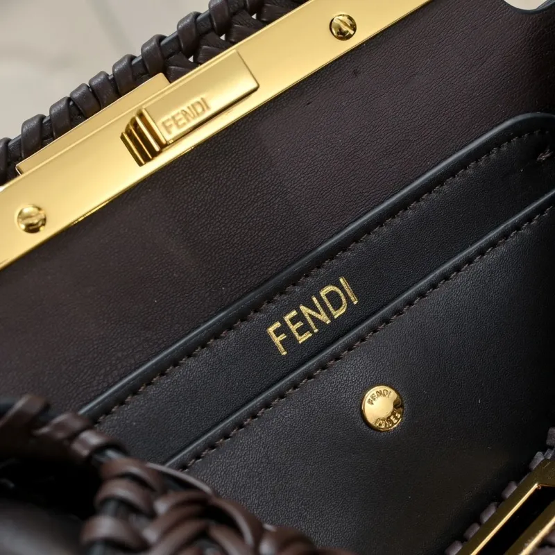 Fendi Brown Woven Leather Top Handle Bag - Image 7