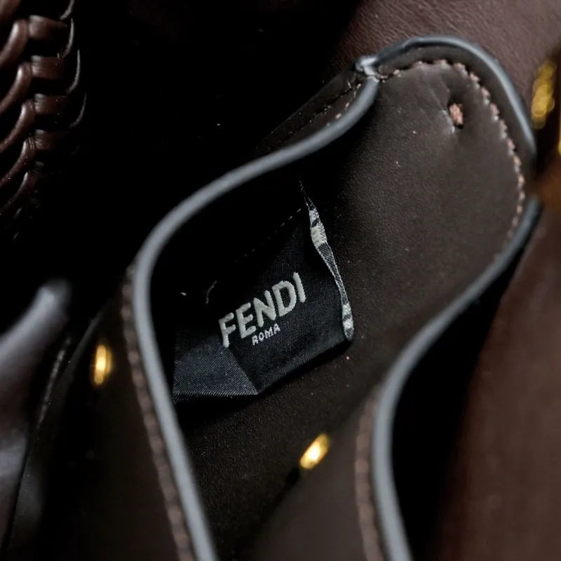 Fendi Brown Woven Leather Top Handle Bag - Image 8