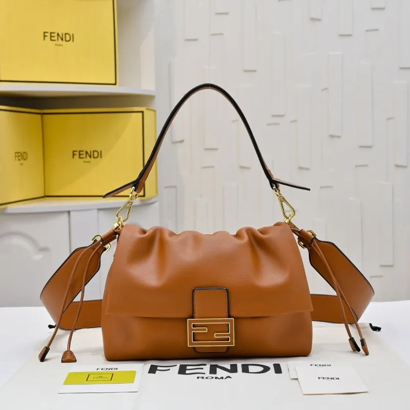 Fendi Brown Leather Top Handle Shoulder Bag