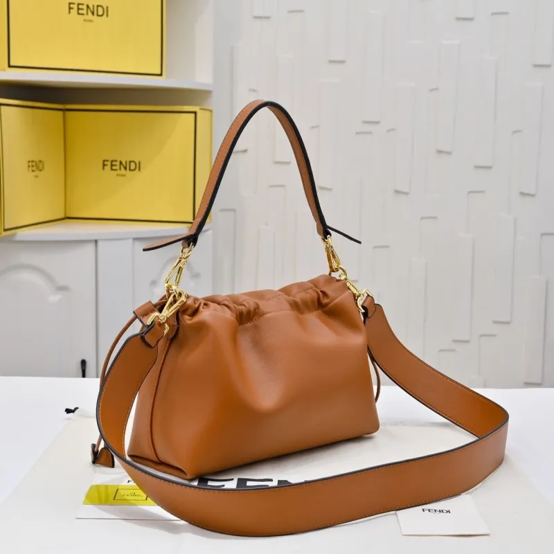 Fendi Brown Leather Top Handle Shoulder Bag - Image 3