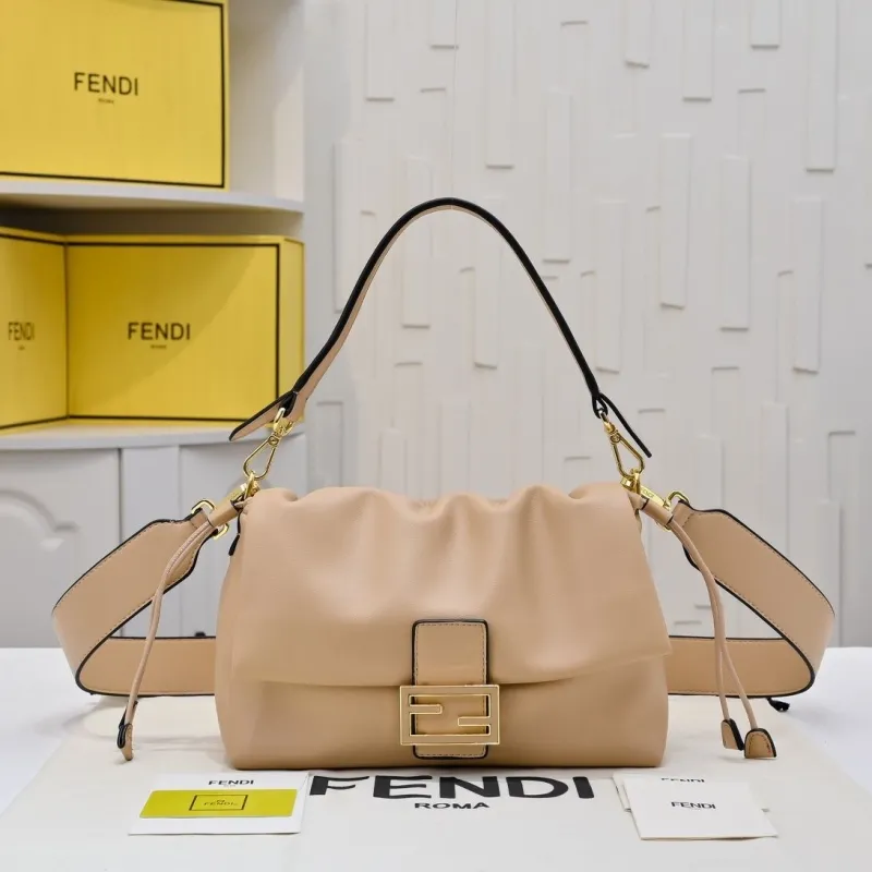 Fendi Beige Leather Top Handle Crossbody Bag