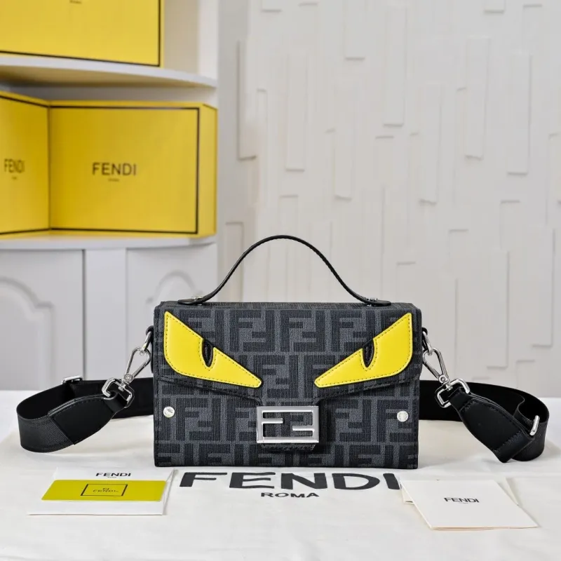 Fendi Black FF Monogram Crossbody Bag with Yellow Eyes