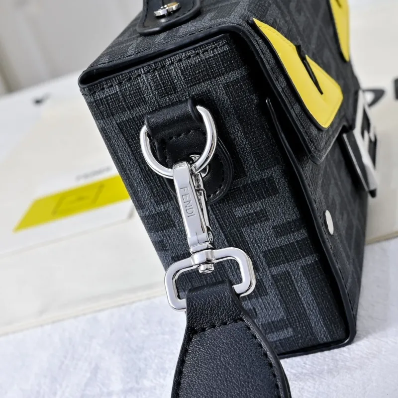 Fendi Black FF Monogram Crossbody Bag with Yellow Eyes - Image 3