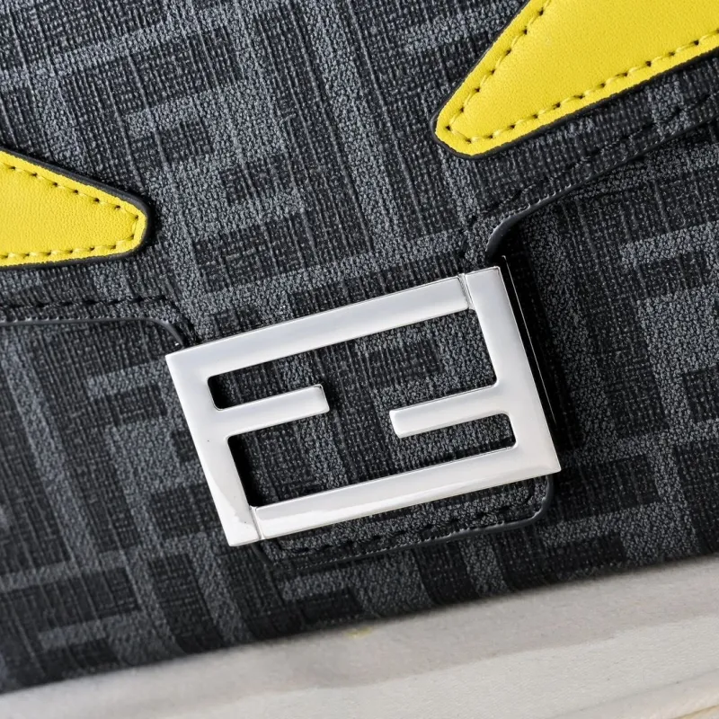 Fendi Black FF Monogram Crossbody Bag with Yellow Eyes - Image 4