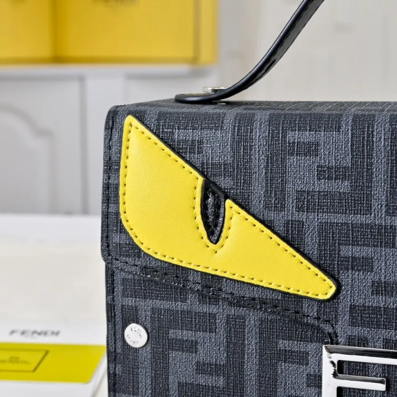 Fendi Black FF Monogram Crossbody Bag with Yellow Eyes - Image 5
