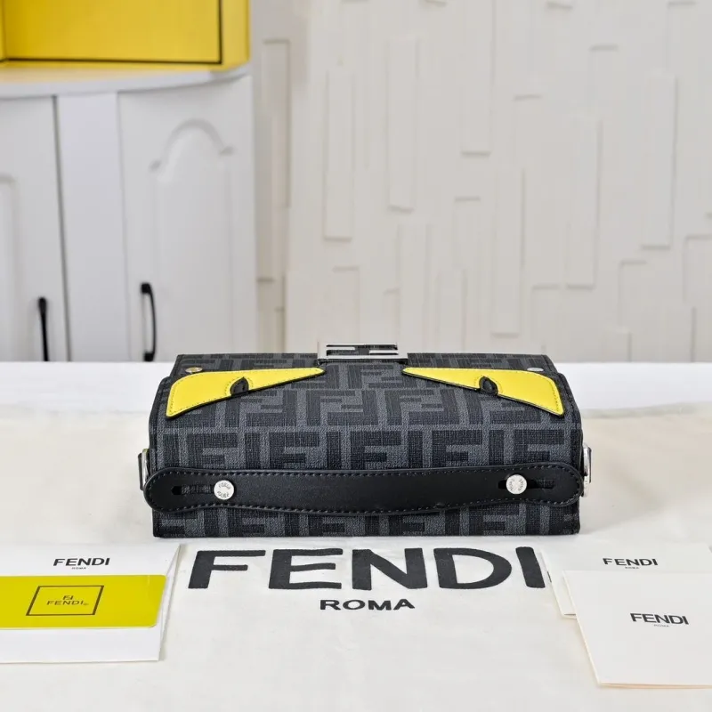 Fendi Black FF Monogram Crossbody Bag with Yellow Eyes - Image 6