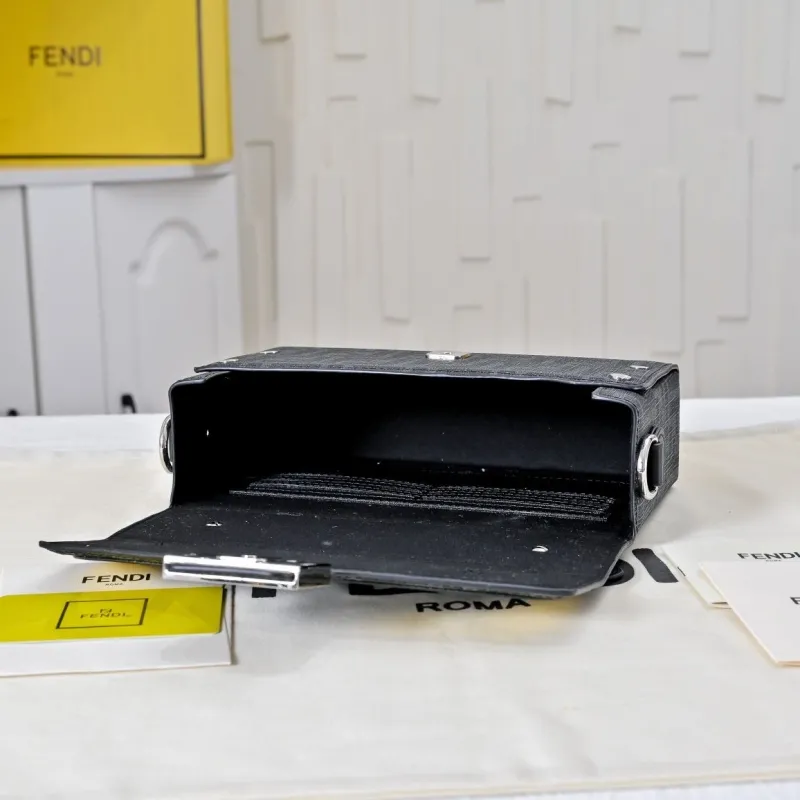 Fendi Black FF Monogram Crossbody Bag with Yellow Eyes - Image 9