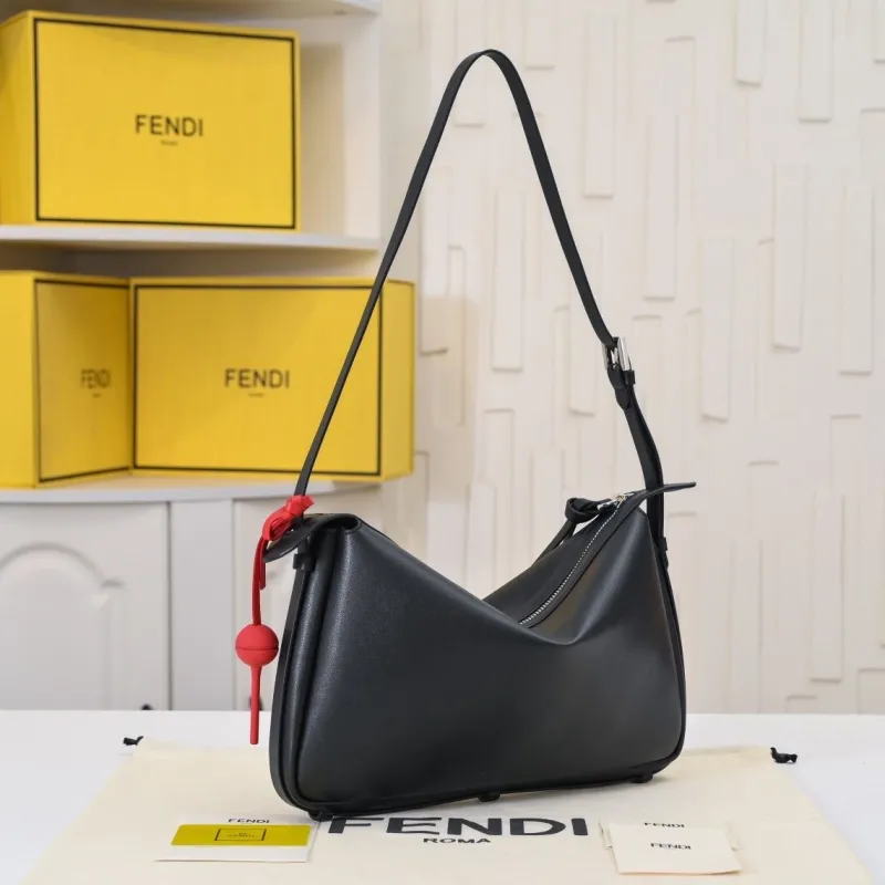 Alternative view of Fendi Black Leather Shoulder Bag 205 with Red Charm