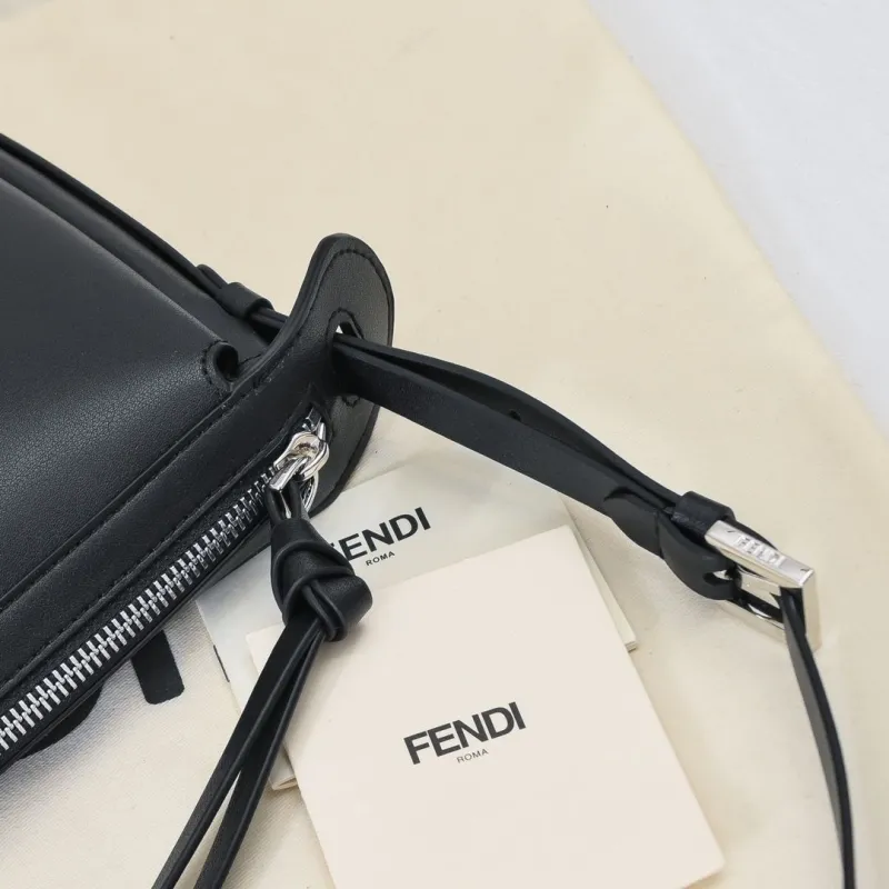Fendi Black Leather Shoulder Bag 205 with Red Charm - Image 5