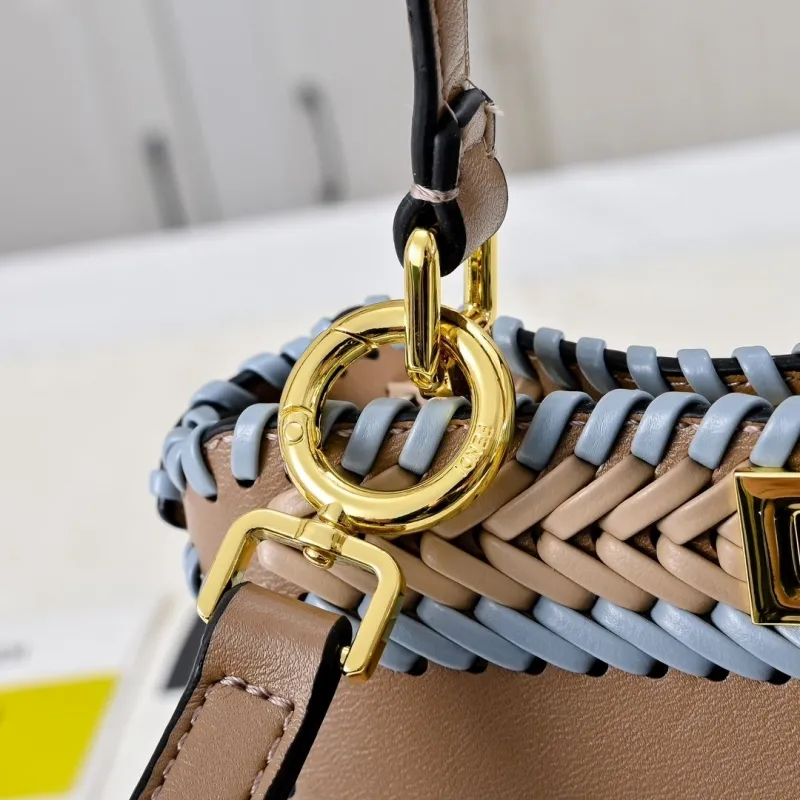 Fendi Woven Brown Light Blue Top Handle Crossbody Bag - Image 3