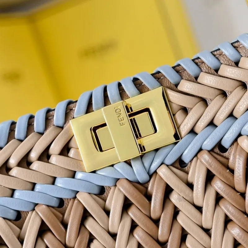 Fendi Woven Brown Light Blue Top Handle Crossbody Bag - Image 4