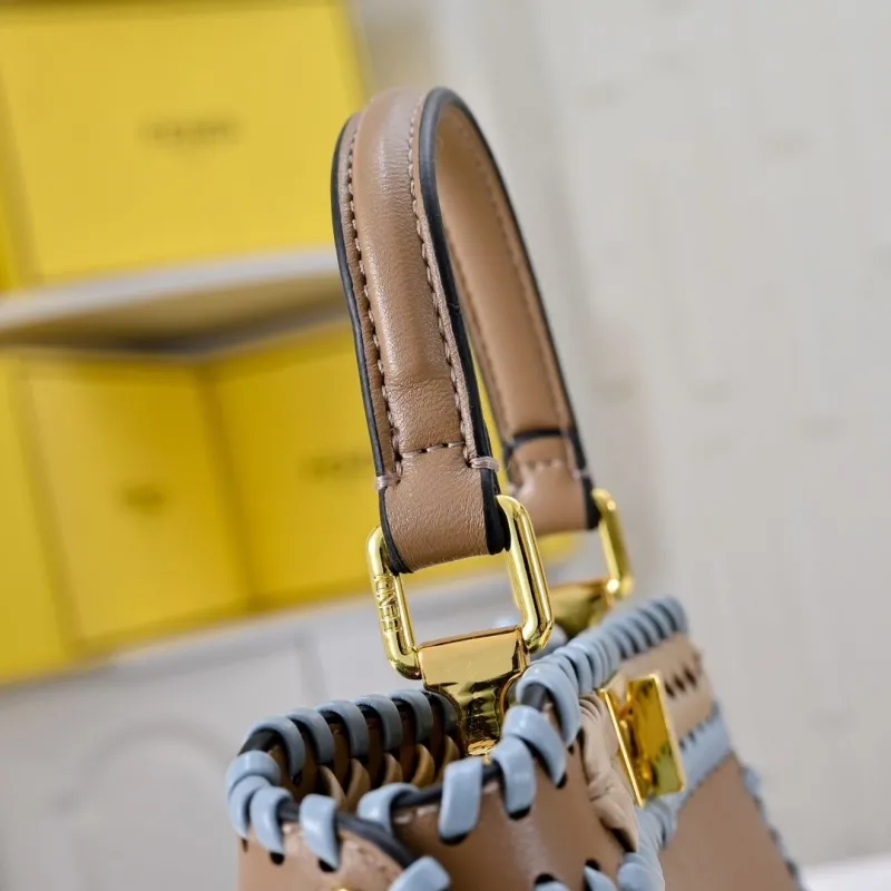 Fendi Woven Brown Light Blue Top Handle Crossbody Bag - Image 5