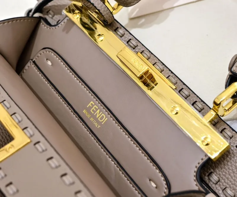 Fendi Taupe Top Handle Leather Bag - Image 7