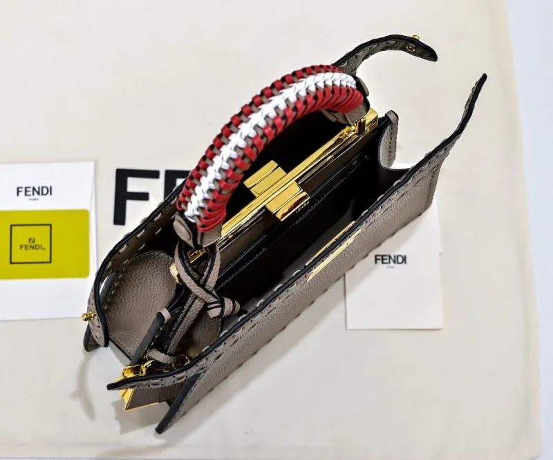 Fendi Taupe Top Handle Leather Bag - Image 9