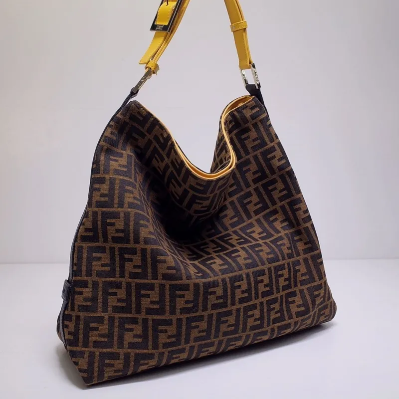 Fendi Brown Yellow Hobo Shoulder Bag 352 - Image 3