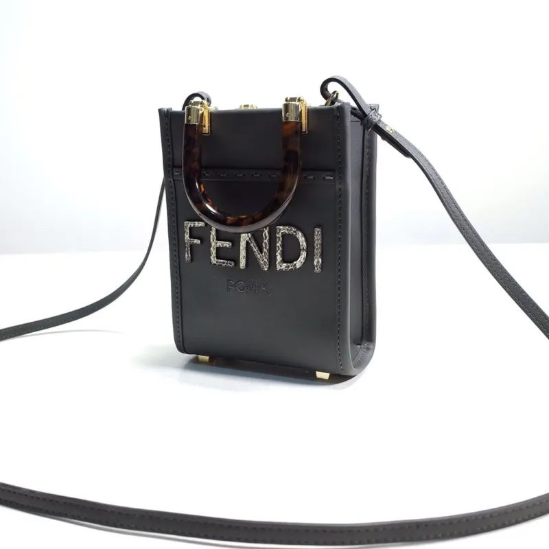 Fendi Roma Dark Gray Mini Top Handle Crossbody Bag 422 - Image 3