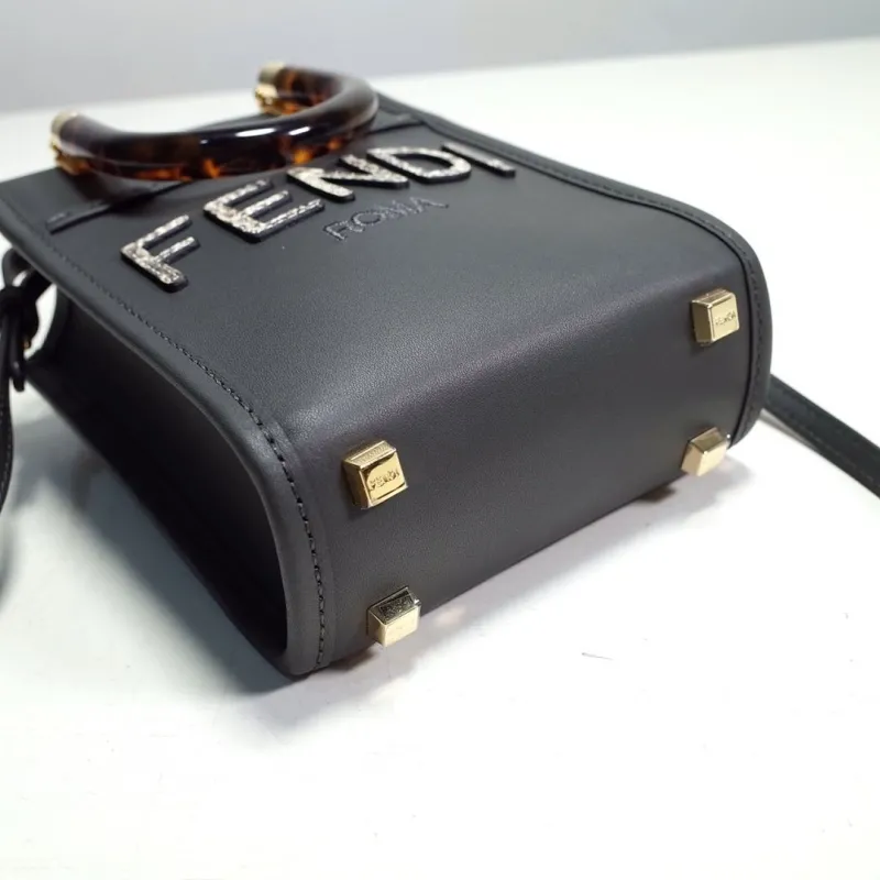 Fendi Roma Dark Gray Mini Top Handle Crossbody Bag 422 - Image 5