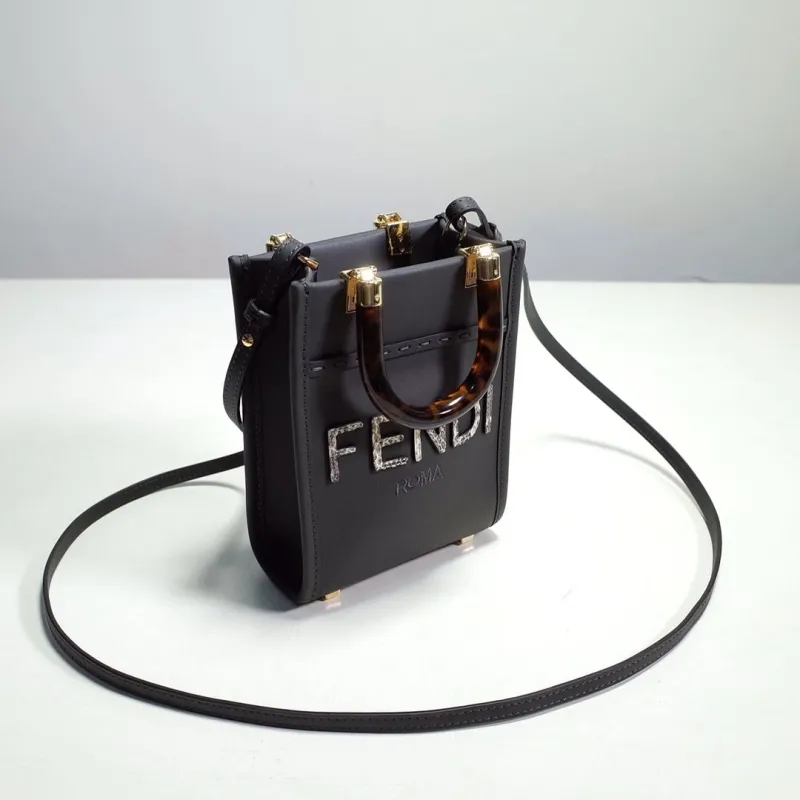 Fendi Roma Dark Gray Mini Top Handle Crossbody Bag 422 - Image 9