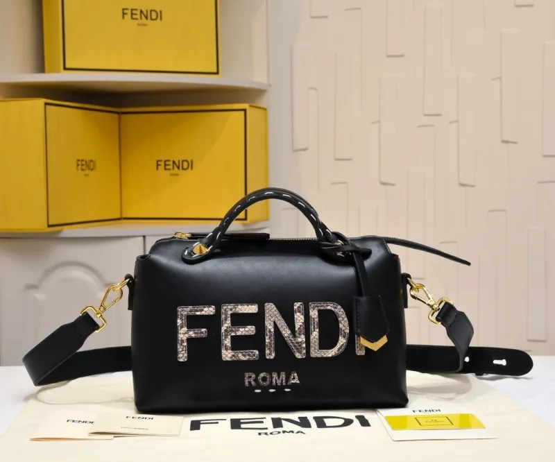 Fendi Roma Black Leather Top Handle Crossbody Bag